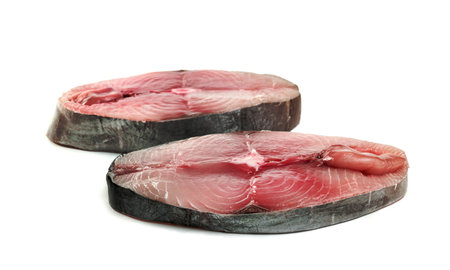 Spanish mackerel slice or spotted mackerels isolated on white background ,Scomberomorusの写真素材