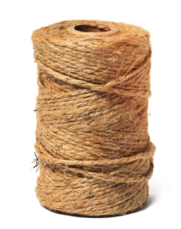 Brown thread spool on white isolated background, packaging ropeの写真素材