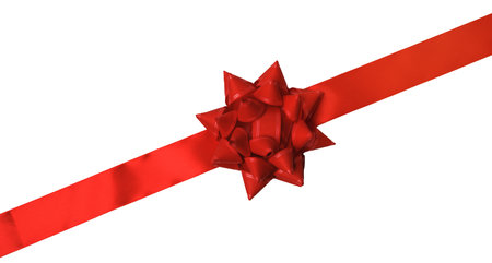 bow and red silk ribbon isolated on white background, design element for gift decor, lineの写真素材