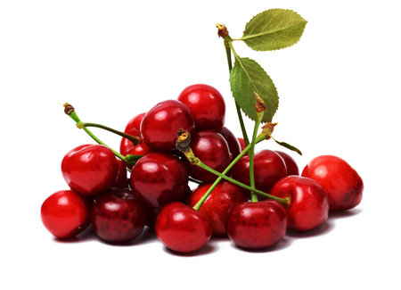 Ripe red cherry on a white isolated background. summer berryの写真素材