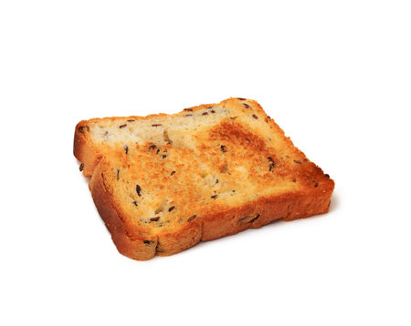 square slices of bread made from white wheat flour toasted in toaster, top viewの写真素材