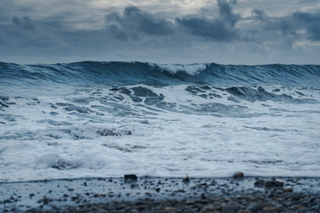 A photo of a close-up shot of water waves