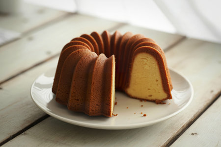 a freshly sliced bundt cake