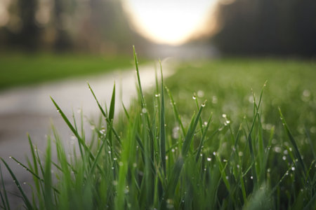 A photo of green grass in a close-up viewの写真素材