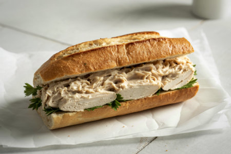 A photograph of a freshly made sub sandwichの写真素材