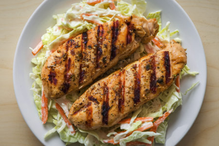 A photo of a plate of freshly cooked chicken shashlikの写真素材