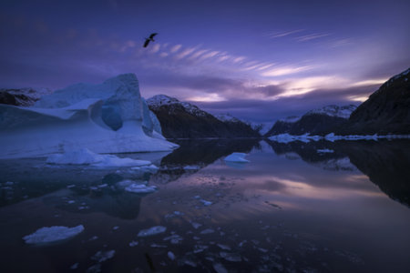 a serene glacial lakeの写真素材