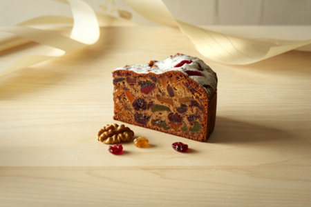 a generous slice of homemade Christmas cakeの写真素材