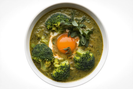 a bowl of broccoli soupの写真素材