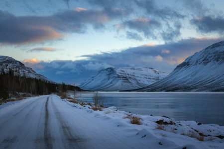 A snow-covered roadの写真素材