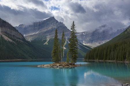 landscape photograph capturing a pristine turquoise lakeの写真素材