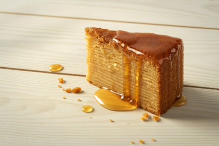 A photo of a slice of honey cakeの写真素材