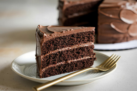 chocolate cake with a glossy chocolate frosting on topの写真素材
