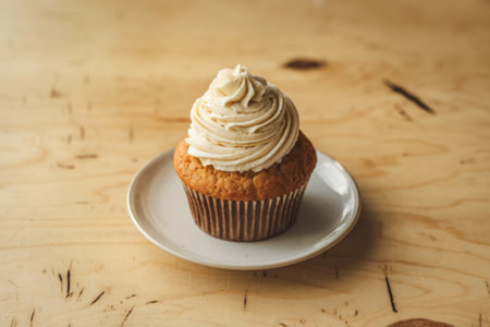 A photo of a cupcake with creamの写真素材