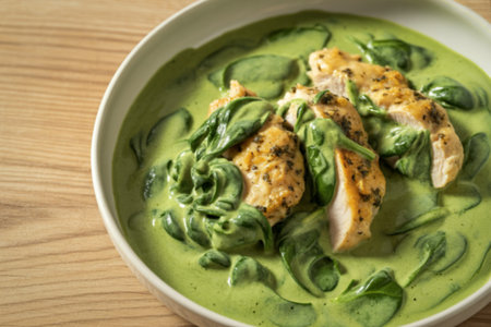 creamy baby spinach sauce with tender chunks of grilled chicken