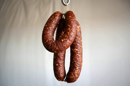 A photo of a set of reddish-brown meat sausages