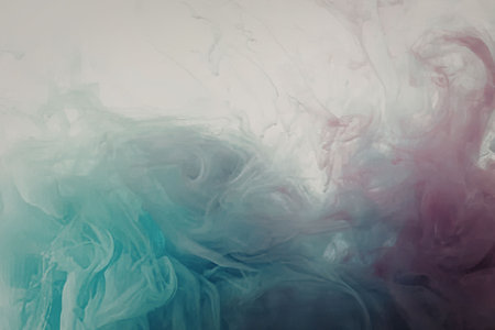 An abstract image featuring swirling patterns of purple and teal colorsの写真素材