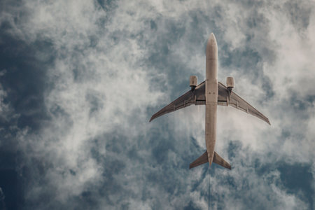 Airplane soaring through the sky
