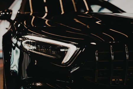 Close up of a black luxury carの写真素材