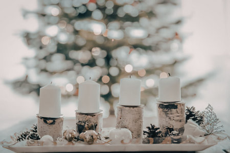 Christmas decor with candles and tree