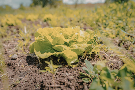 Fresh lettuce growing in a field