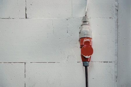 Electric plug on white brick wall