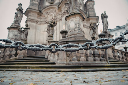 Historic building with chain fence
