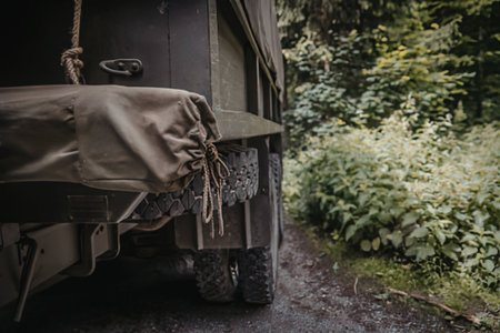 Military truck on a forest road