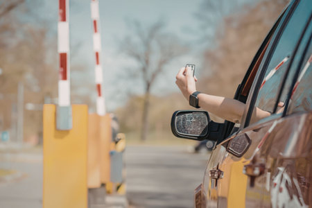 Person interacting with traffic barrier