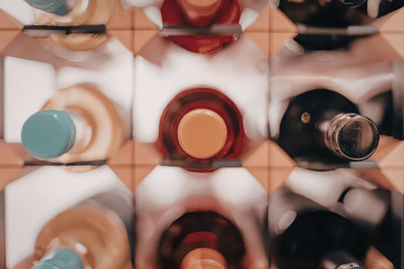 Wine bottles on a grid background