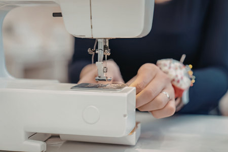 Woman using a sewing machine for crafting