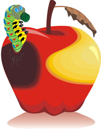 rotten apple, wormy appleのイラスト素材