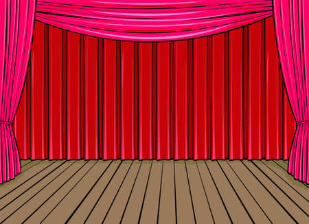stage and red curtainのイラスト素材