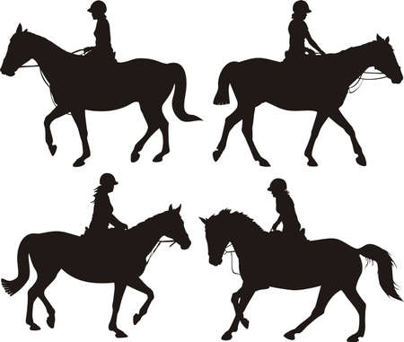girl on horseback - vector b w silhouettesのイラスト素材