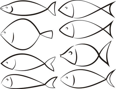 Fish silhouettes - vector outlines setのイラスト素材