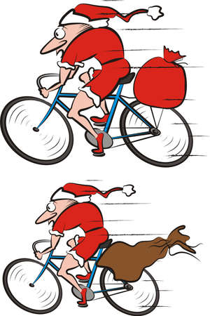 santa claus on a bicycle and a bag of giftsのイラスト素材