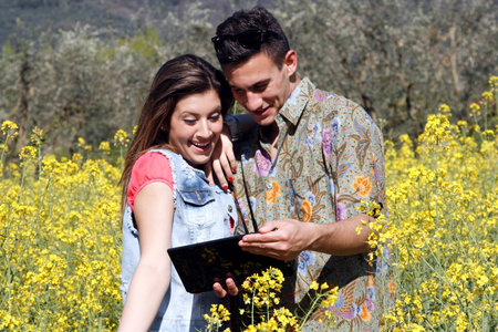 young couple outdoor table