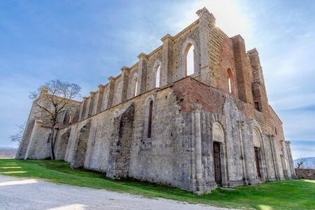 Ancient abbey of San Galgano in Tuscany, Italy. It located about thirty kilometers from the medieval city of Sienaの写真素材