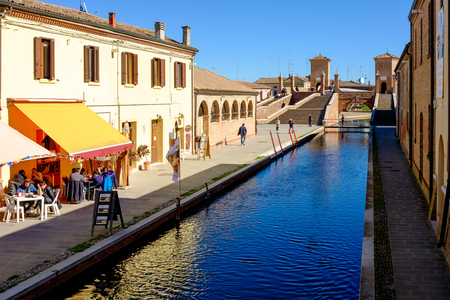 Comacchio, Italy - March 11, 2017:The little Venice of Emilia Romagna, in the province of Ferrara. Small and quaint city visited by tourists from around the worldのeditorial素材