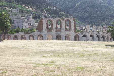 Gubbio, Umbria, Italy, with the amphitheater located at the gates of the cityのeditorial素材
