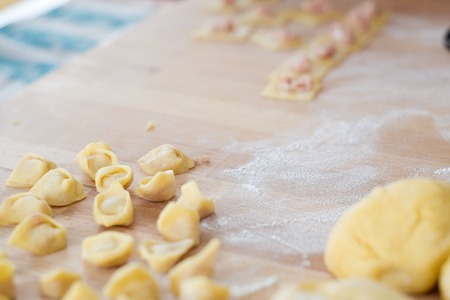 homemade tortellini, famous pasta in Bologna, Italyの写真素材