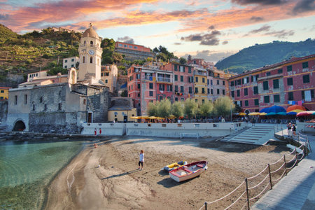 Vernazza, Italy- September 18, 2018: View of the city in the Ligurian sea of the ancient and typical...