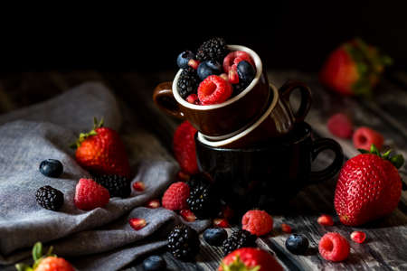Stacked berry cupsの写真素材