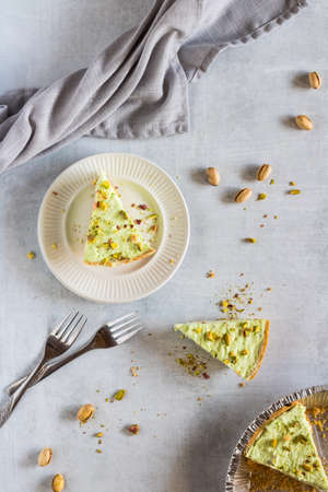 Servings of pistachio cheesecake.の写真素材