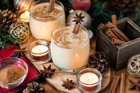 Close up of two glasses of eggnog.の写真素材