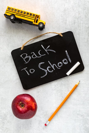 Top down view of items to depict a back to school concept.