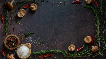 Healthy Ingredient background with copy space in the middle.の写真素材