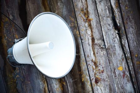 Horn Speaker Install On Old Wood Wallの写真素材