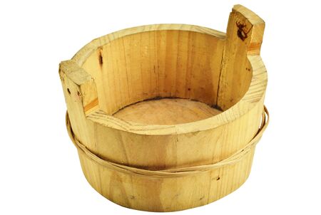 Empty Mini Wood Bucket Isolate On White Backgroundの写真素材