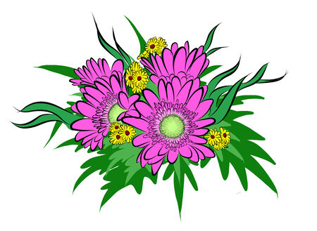 Vector illustation of Pink flower with green leaaves のイラスト素材
